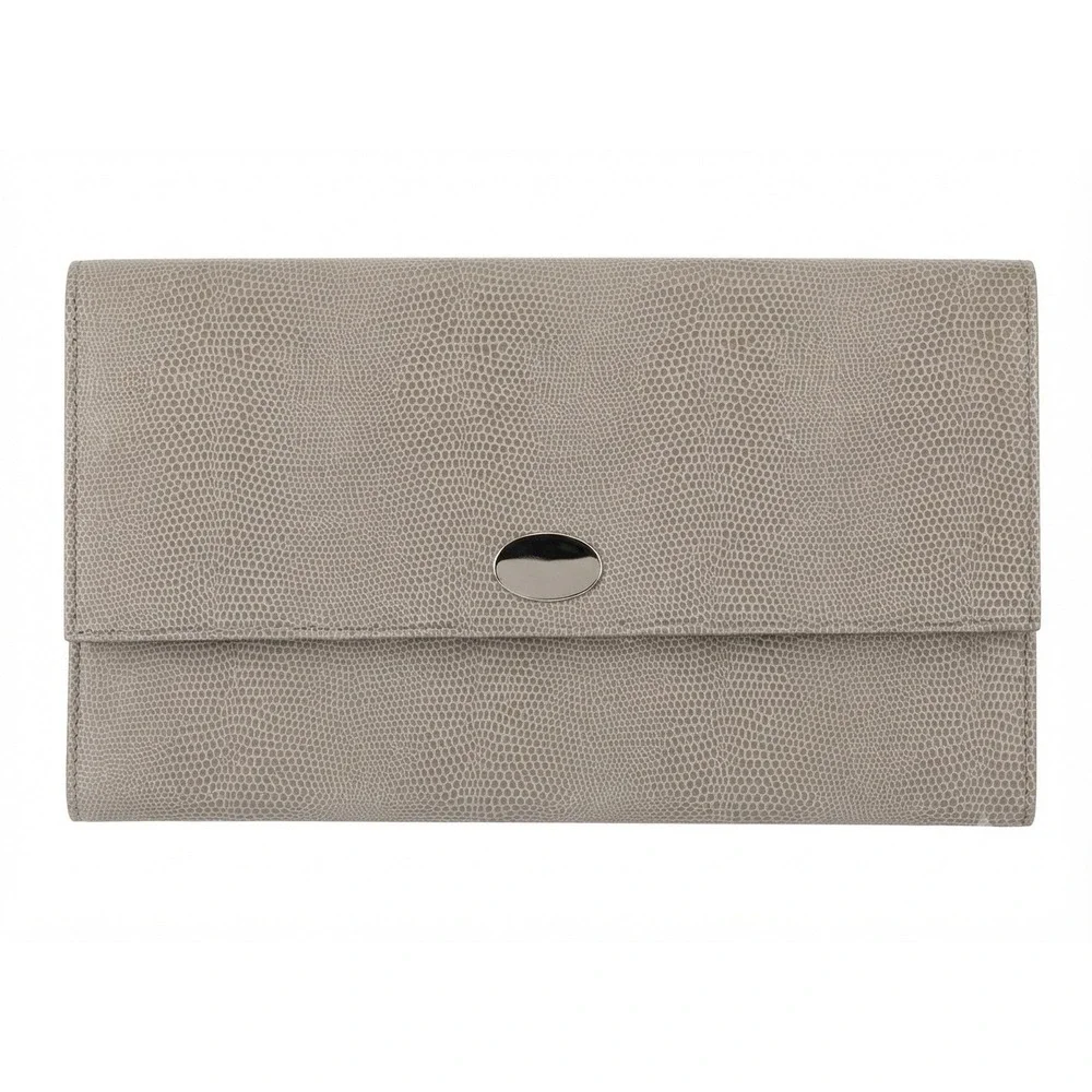 Grey Lizard Embossed Jewelry Travel Organizer Clutch Case Multi Compartment